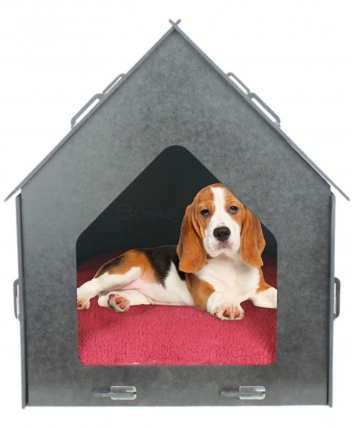 Ahşap Köpek Kulübesi Dekoratif Köpek Evi Siyah Renk Çatılı Model